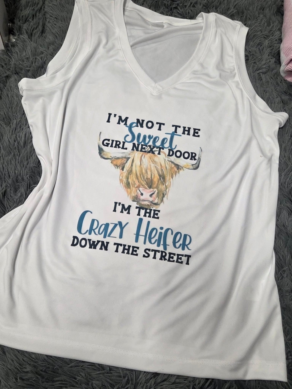 White Graphic Tank Top "Crazy Heifer"